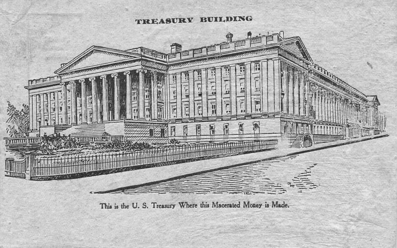 Macerated  Money Shredded U. S. Currency U. S. Treasury Building Postcard