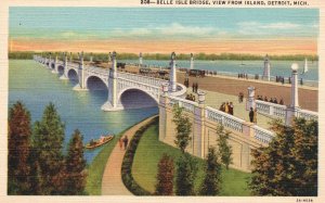 Vintage Postcard Belle Isle Bridge View From Island Detroit Michigan United News