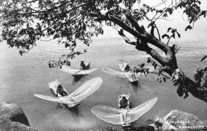 RPPC Mariposas, Lago de Pátzcuaro, Mexico Fishing Boats c1950s Vintage Postcard