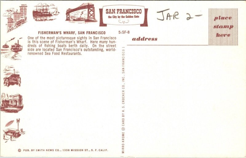 Fishermans Wharf San Francisco California CA Postcard UNP VTG Mirro Unused 