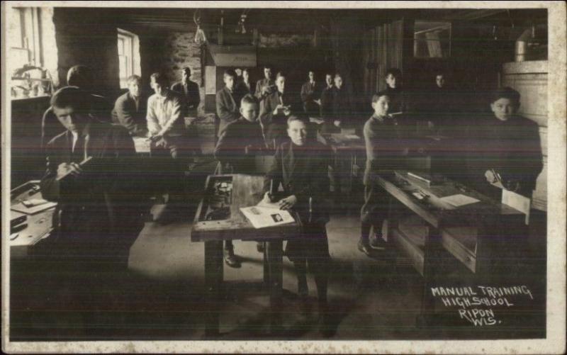 Ripon WI Manual Training High School Students Class c1910 Real Photo Postcard