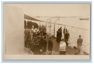 c1920's U.S.S. Pittsburgh Funeral Gun Salute RPPC Photo Vintage Postcard 