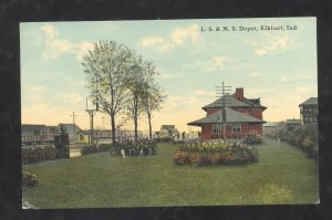 ELKHART INDIANA RAILROAD DEPOT TRAIN STATION LS&MS VINTAGE POSTCARD 1911