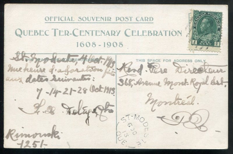 h2939 - QUEBEC CITY Postcard 1908 Monument Wolfe. Patriotic Flags Crest