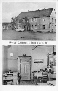A172 Germany 1959 Gieres Gasthaus Zum Bahnhof Inn Pension Pub Bar Car postcard