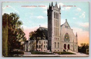 Des Moines Iowa~Congregational Church~Rose Window~Tower~Gothic~c1910 Postcard
