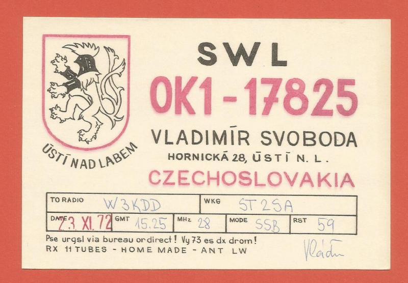 QSL AMATEUR RADIO CARD – ÚSTI NAD LABEM, CZECHOSLOVAKIA– 1972