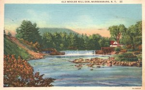 Vintage Postcard 1941 Old Woolen Mill Dam Water Reservoir Warrensburg New York