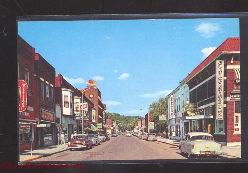 EXCELSIOR SPRINGS MISSOURI DOWNTOWN STREET SCENE 1950's CARS VINTAGE POSTCARD