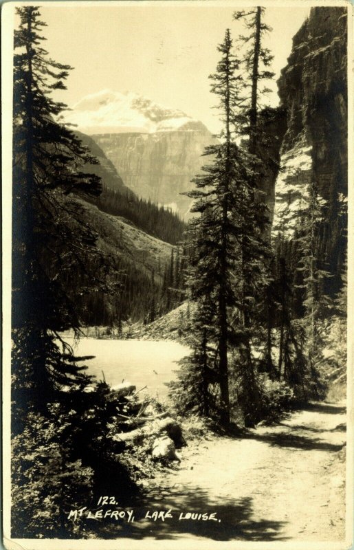 RPPC Mt Lefroy, Lake Louise Canadian Pacific Railway real photo postcard