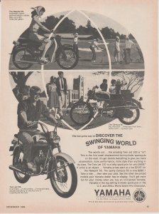 Yamaha Motorcycle 1966 Print Ad, Discover the Swinging World of Yamaha