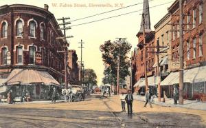 Gloversville NY West Fulton Street Storefronts Trolley Tracks Horse & Wagons PC