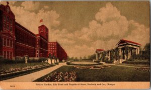 Sunken Garden Lily Pond Pergola at Sears Roebuck Chicago IL Vintage Postcard W33