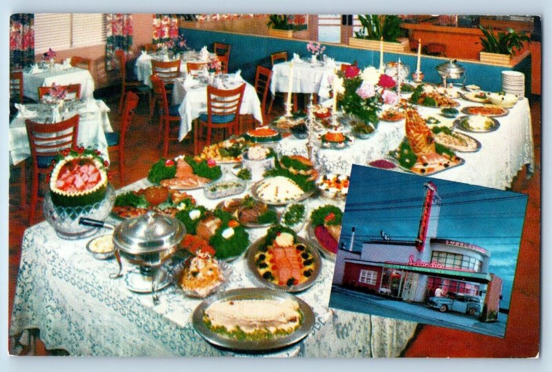 Seattle Washington WA Postcard Selandia Elliott Ave. Food Table Restaurant c1960