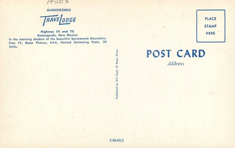 Postcard New Mexico Alamogordo Travelodge automobiles 23-4028