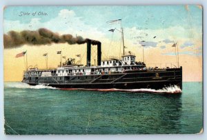 1909 Toledo Ohio OH Vintage Postcard State Steamer Ship Ferry  Sea Posted