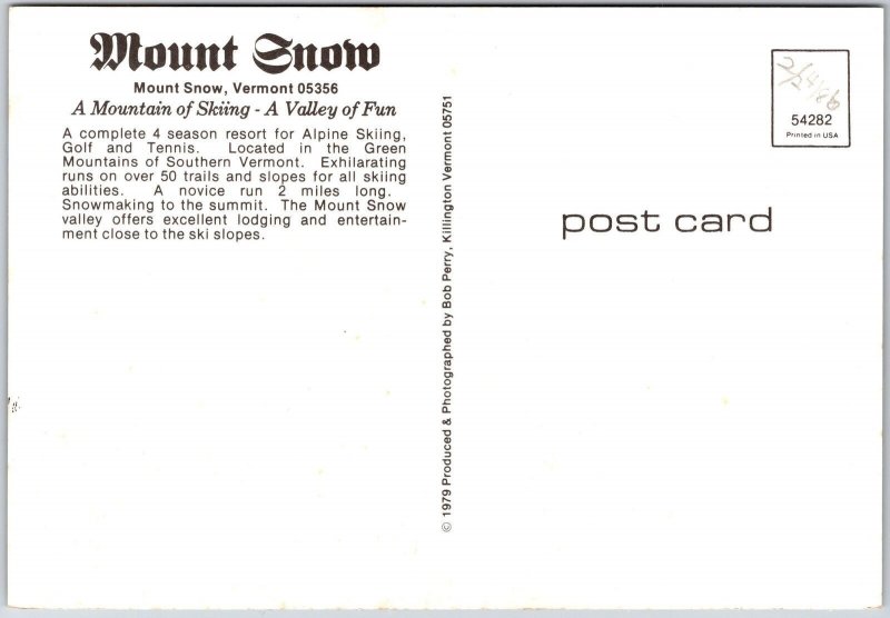 Mount Snow Vermont Mountain Of King Four Season Resort Golf And Tennis Postcard