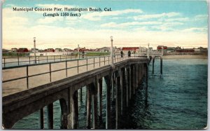 Huntington Beach California, Municipal Concrete Pier, Bridge, Vintage Postcard