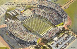 Orange Bowl Football Stadium Aerial View Miami Florida linen postcard