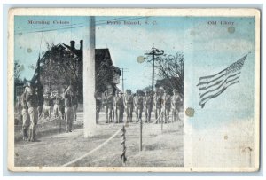 c1920's Morning Colors Paris Island South Carolina SC Old Glory WW1 Postcard