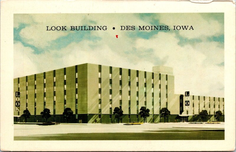 Look Building Des Moines Iowa IA WB Postcard VTG PM WOB Note Vintage 