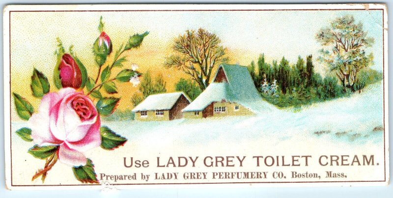 c1880s Lady Grey Perfumery Co. Embossed Trade Card Toilet Cream Winter House C31