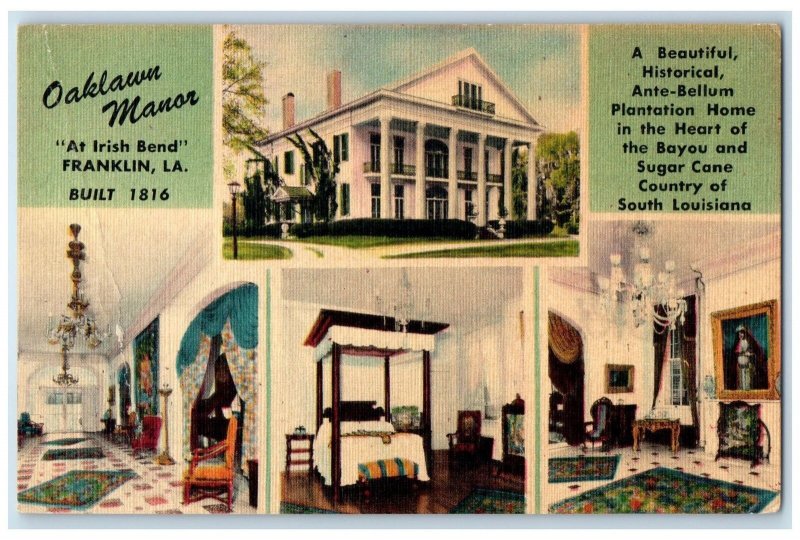 c1940's Oaklawn Manor Exterior Bed Room Lounge Franklin Louisiana LA Postcard