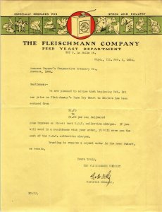 1924 Chicago Fleischmann Feed Yeast Letterhead Antique Letter to Anamosa Iowa R1 