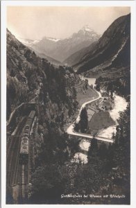 Switzerland Gotthardbahn bei Wassen mit Windgelle Train Vintage RPPC 03.84