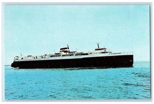 c1960s Arthur K. Atkinson Diesel Railroad Carferry Scene Great Lakes MI Postcard