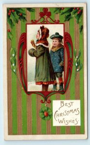 CHRISTMAS Greeting 1910 Embossed Postcard: Best CHRISTMAS WISHES