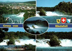 VINTAGE CONTINENTAL SIZE POSTCARD GREETINGS FROM RHEINFALL SWITZERLAND