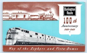 1949 RAILROAD Postcard ~ 100th Anniversary of BURLINGTON ROUTE ~ Way of ZEPHYRS