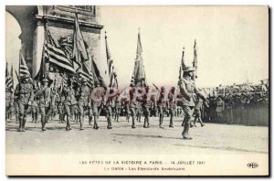 Postcard Old Army Fetes Victory July 14, 1919 The parade banners American