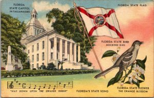 Florida Tallahaasee State Capitol Flag Bird and Song Curteich
