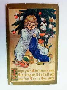 Vintage Postcard 1911 I Hope Your Christmas Stocking Will be Full Top to Toe