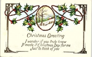 c1910 CHRISTMAS GREETING HOLLY SNOW HOME BIGGSVILLE ILLINOIS POSTCARD 41-189