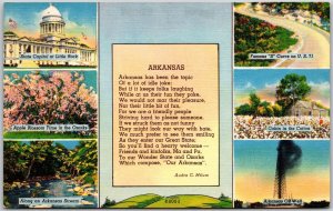 Arkansas, Poem, Famous Places, State Capitol, Oil Well, Cotton Cabin, Postcard