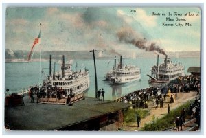 c1910 Boats River Foot Main Street Steamer Kansas City Missouri Vintage Postcard 