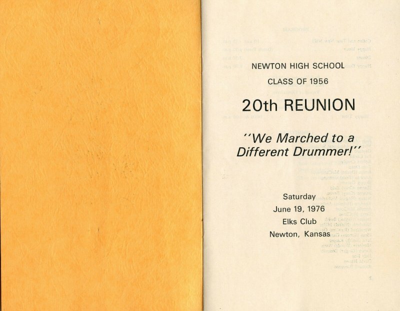 Newton Kansas High School Class of 1956 20th Reunion Vintage Program Booklet  