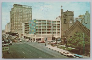 Downtown Motor Inn~Busy Street View & Parking Garage~Houston TX~PM 1968 Postcard