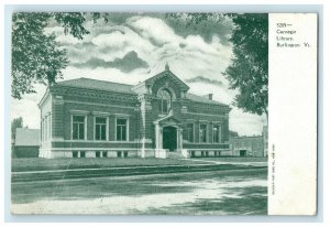 c1905 Carnegie Library, Burlington, Vermont VT Antique Unposted Postcard