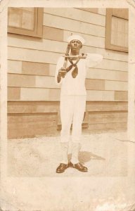 Real Photo Naval Officer Black Americana Soldier Photo Vintage Postcard RR576