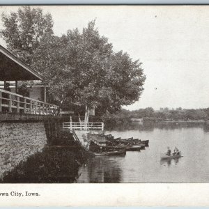 c1910s Iowa City IA Country Club River Canoe Dock Golf Litho Photo Postcard A200