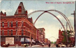 West Side of Square, Springfield IL c1916 Vintage Postcard V36