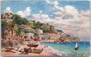 VINTAGE POSTCARD SCENE AT THE PROMENADE IN NICE FRANCE WITH SAILBOATS 1919