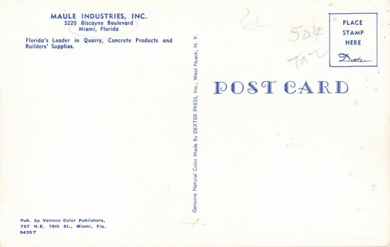 Postcard Maule Industries Miami Florida