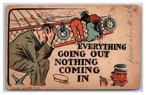 Comic Seasick People on Ship Everything Going Out Nothing In UDB Postcard R26