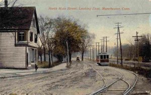 North Main Street Streetcar Manchester Connecticut 1910c postcard