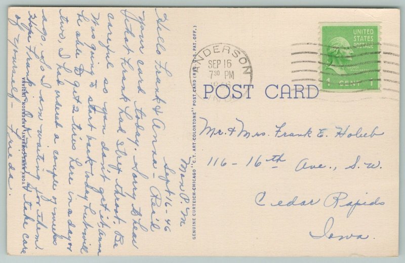 Anderson Indiana~City Hall & Armory~1940s Linen Postcard